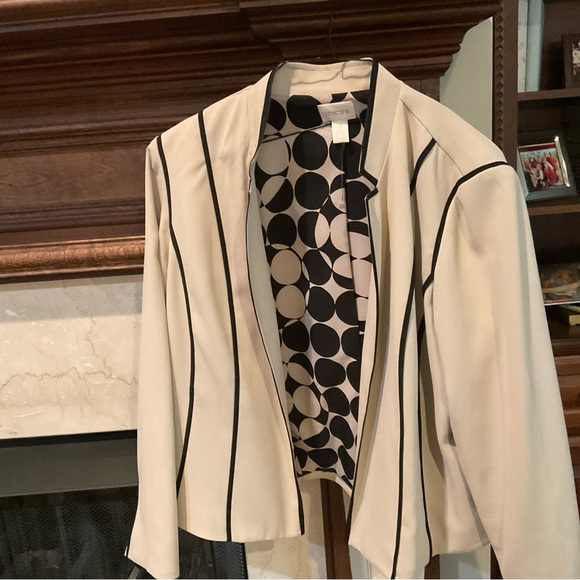 Chico's Cream and Black Striped Suit Jacket - Picture 1 of 8